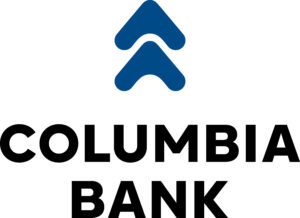 Columbia Bank logo with blue upward arrows and bold text.